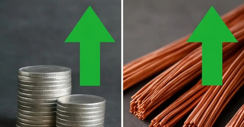 Monedas de plata y cables de cobre