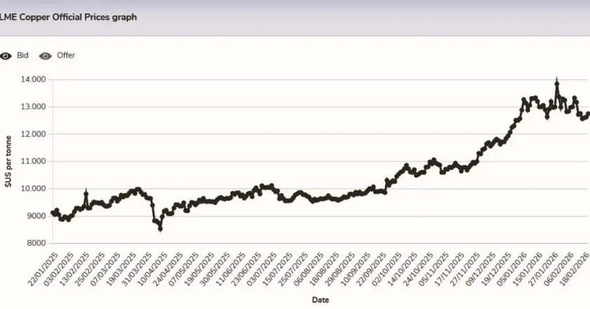 Gráfico del cobre a 1 año (LME)